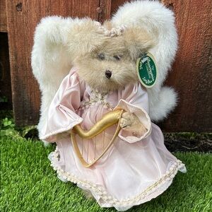 Bearington Charming Angel Bear with Harp in Pink and Gold